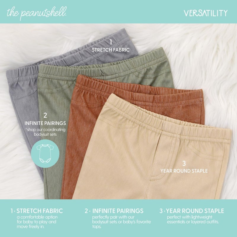 The Peanut Shell Baby Boys or Girls Jeggings Set of 4, Soft Stretchy Pants, Leggings, Infant & Toddler Clothes, Neutral - Image 5